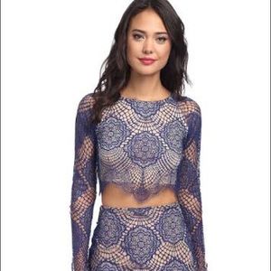 FOR LOVE AND LEMONS navy blue grace lace crop top
